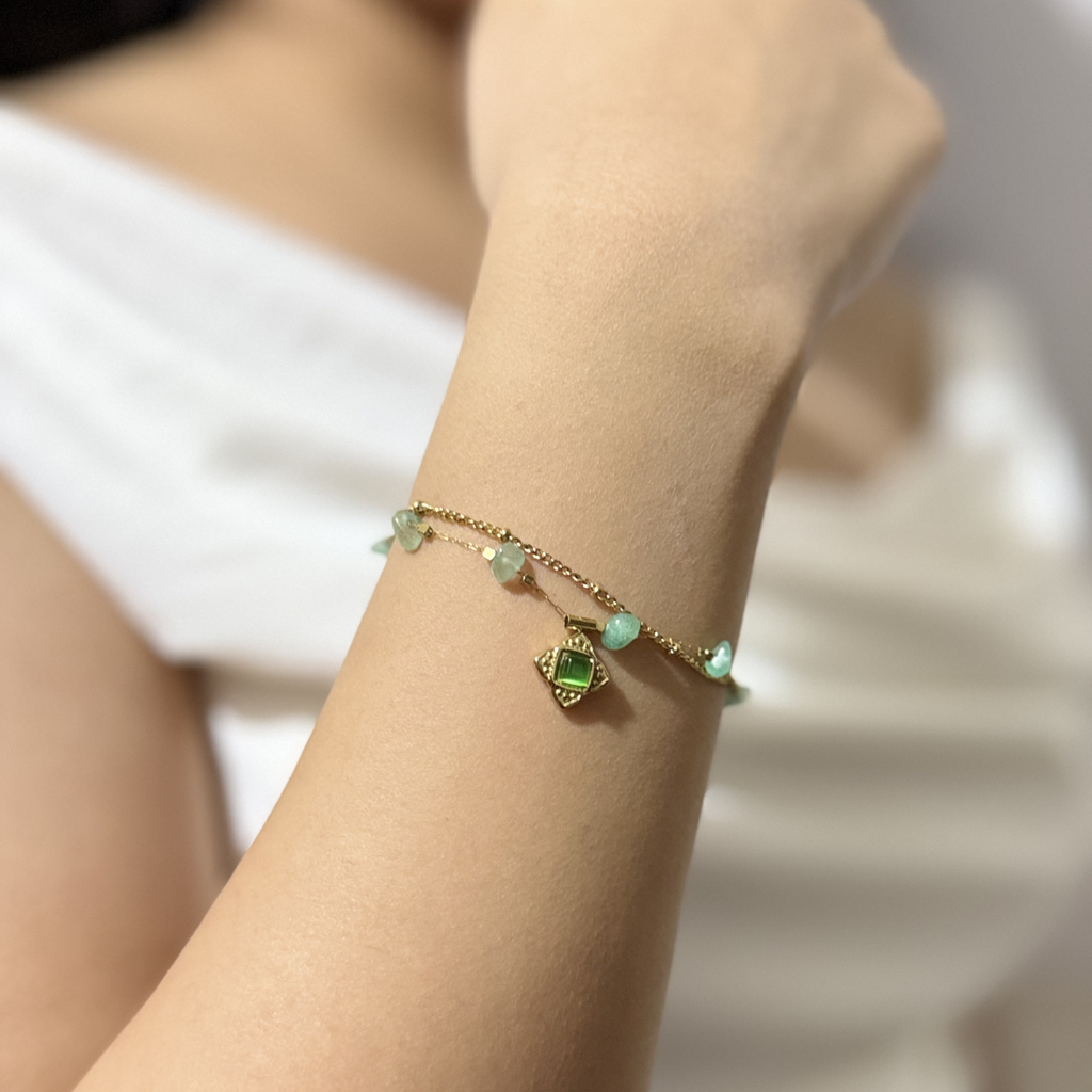 Emerald Charm Dual Layer Anti-Tarnish Bracelet