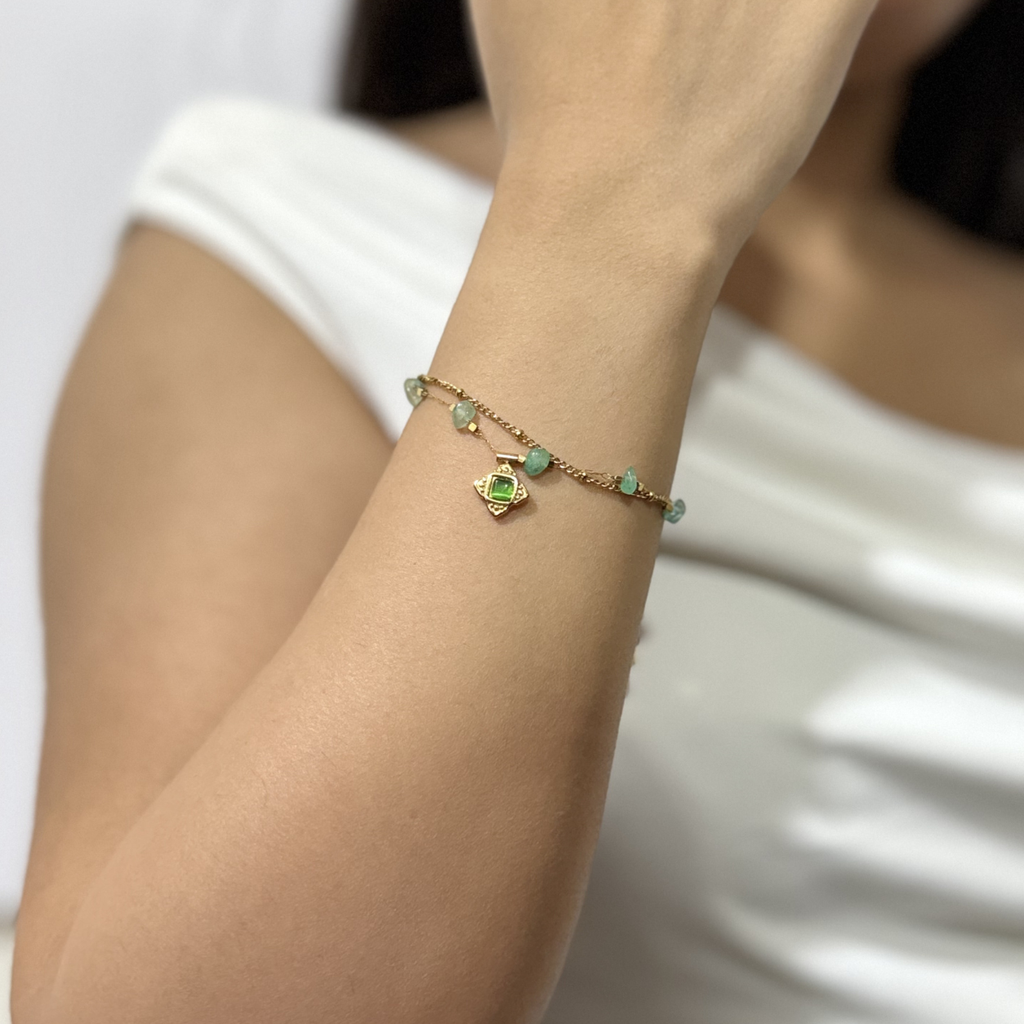 Emerald Charm Dual Layer Anti-Tarnish Bracelet