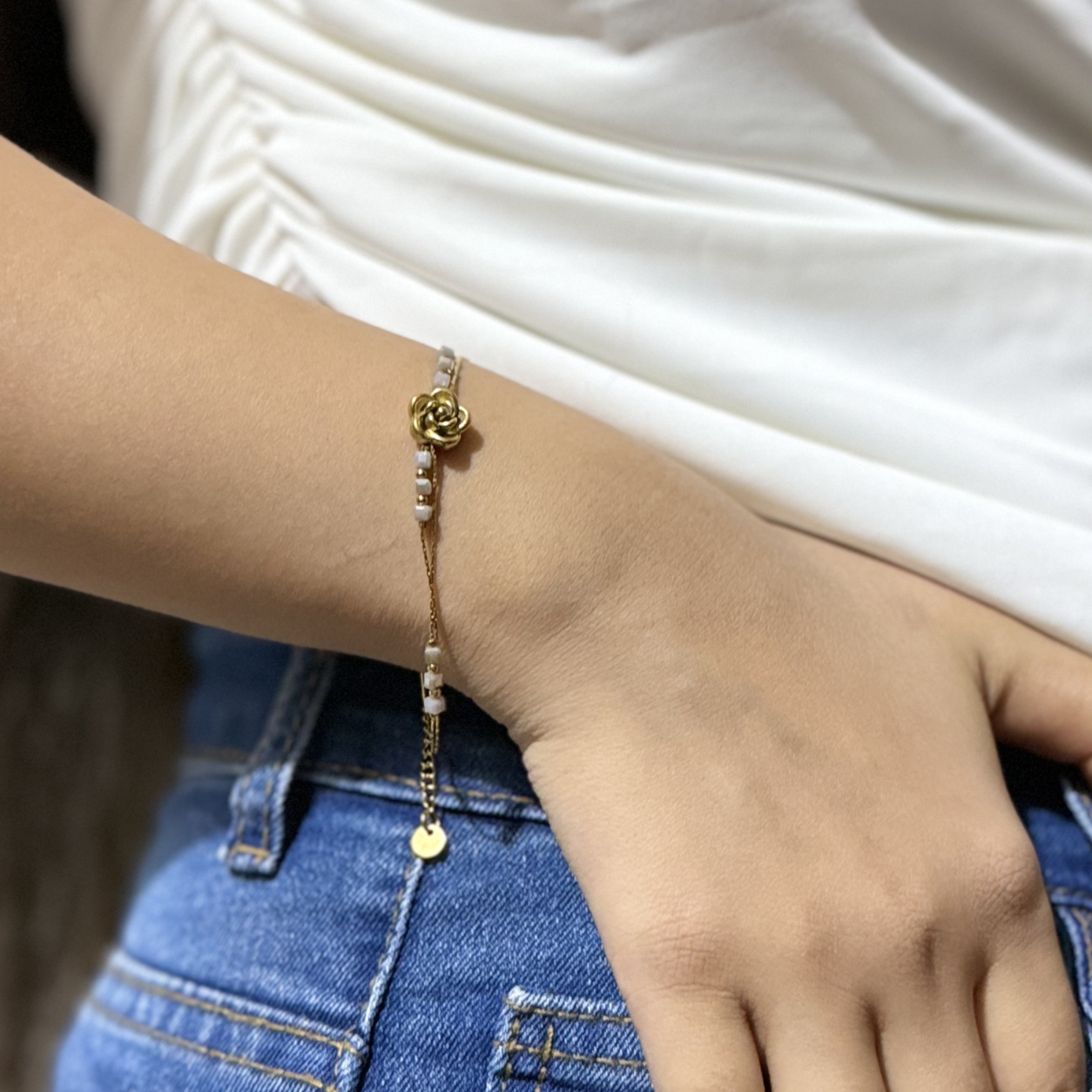 Pearl Drop Charm Layered Anti-Tarnish Bracelet