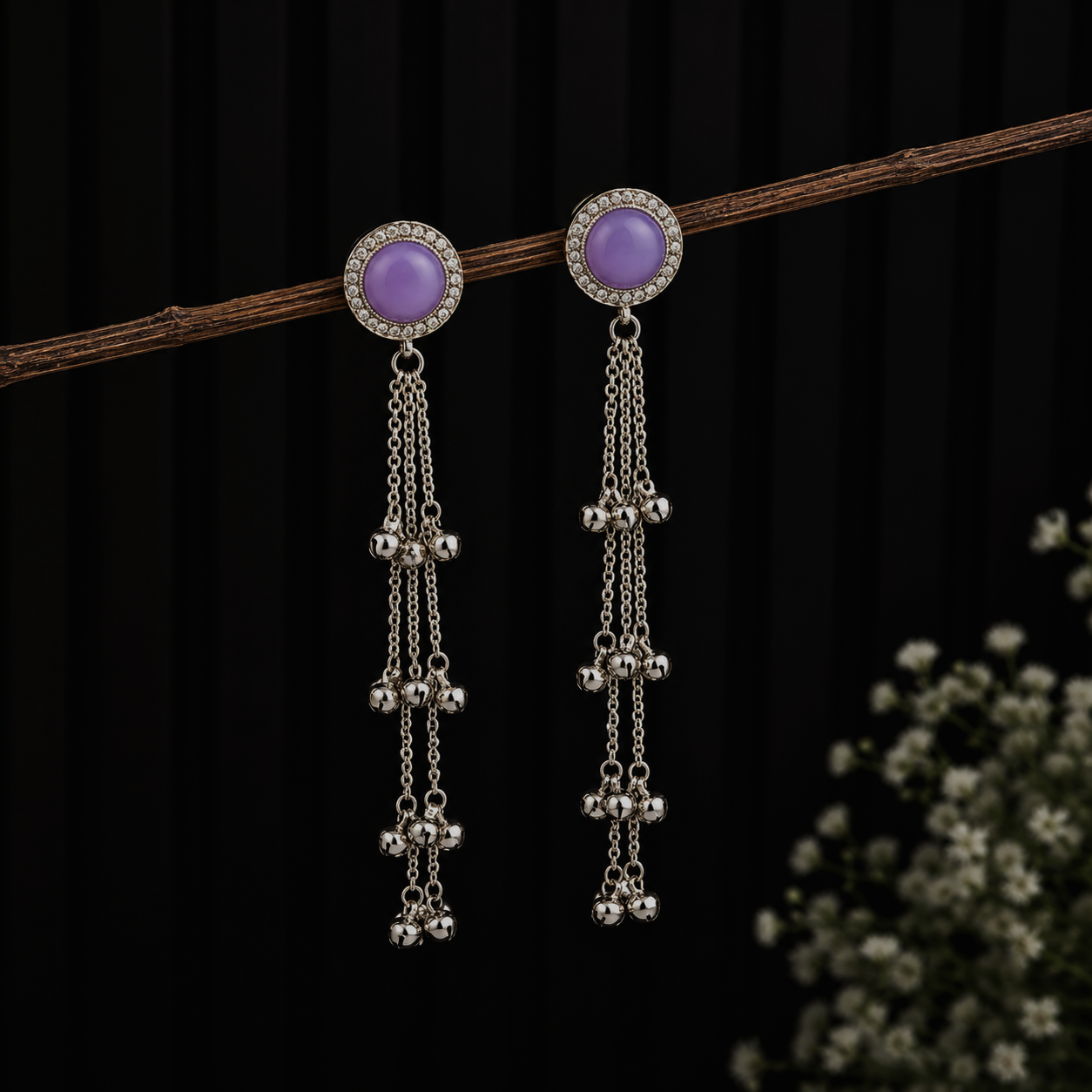 Traditional Kashmiri Lavender Stone Ghunghroo  Drop Earrings
