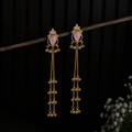 Blush Pink Kashmiri Long Chain Drop Earrings with Ghunghroo Tassels